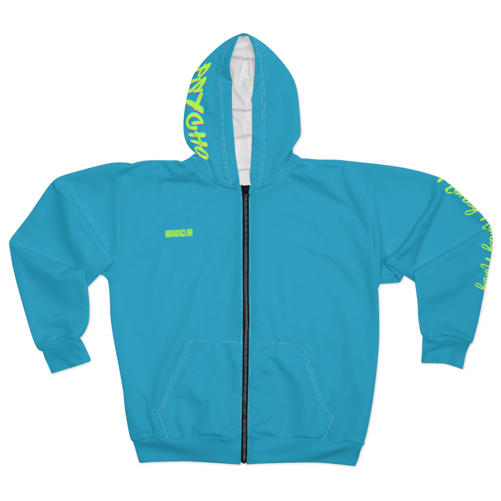Psycho Ripped Zip Hoodie - Turquoise